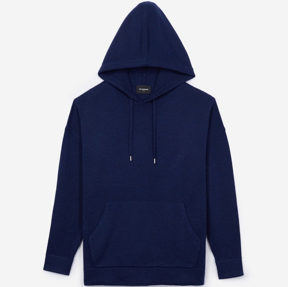 The Kooples Wool Cashmere Blend Knit Hoodie Sweater Size FR 2/US 6 In Navy NWT